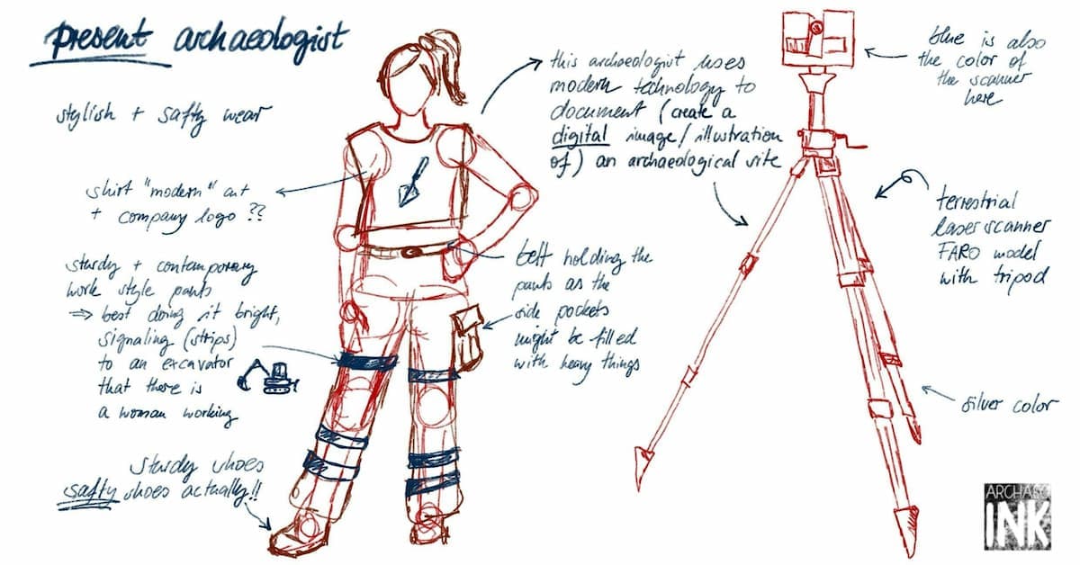 Figure 3: Present-day archaeologist depicted with modern tools by Jona Schlegel.